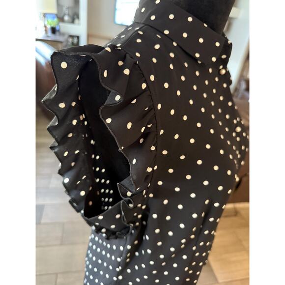 Annie Klein Women's Black and white polka dot blouse size 12 Ruffle sleeve - Picture 3 of 3